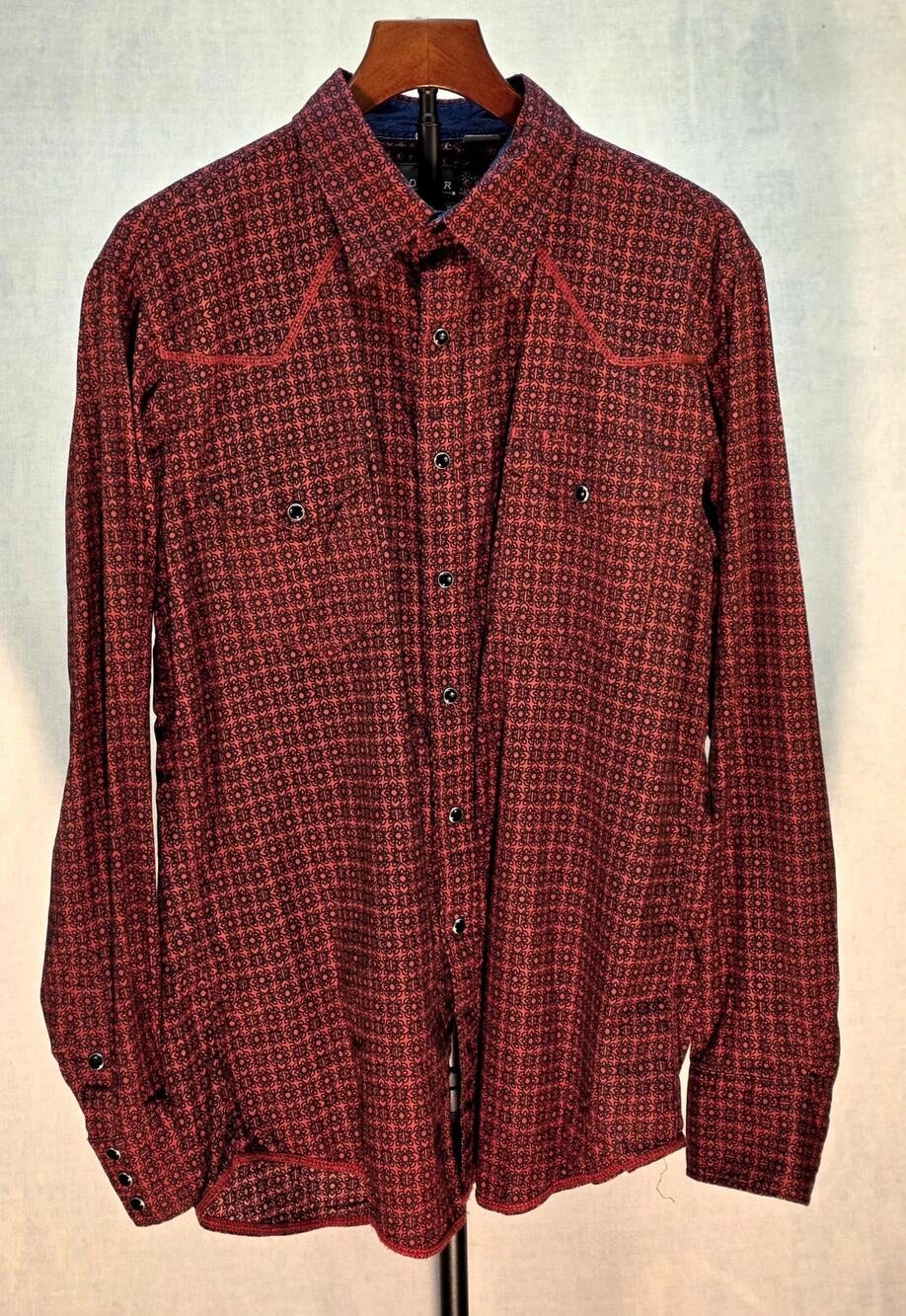 Roper Wear The West Men L Pearl Snap Shirt Red Black Foulard‎ Geometric Western